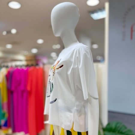 레터링 반팔 블라우스