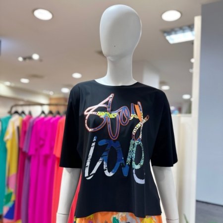 레터링 반팔 블라우스