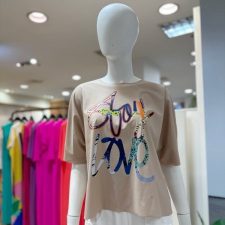 레터링 반팔 블라우스