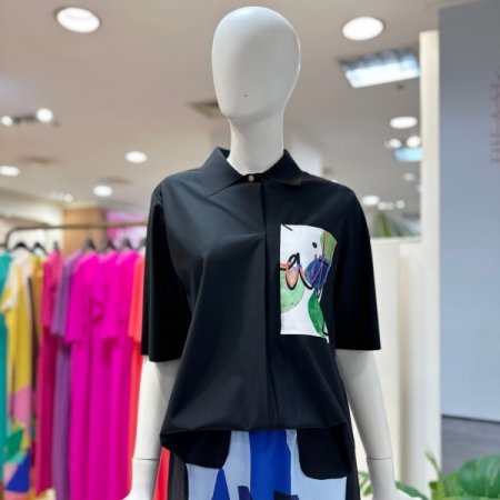 카라 프린팅 블라우스