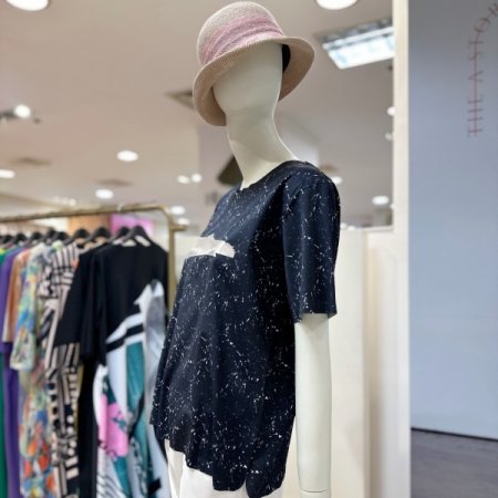 프린팅 라운드 반팔 블라우스