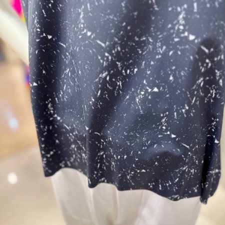 프린팅 라운드 반팔 블라우스