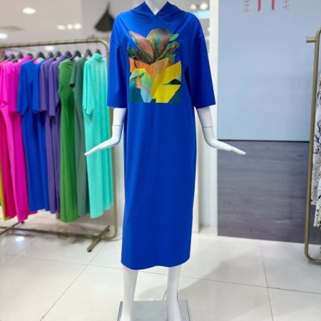 프린팅 후드 롱 원피스