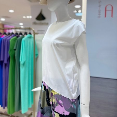 무지 캡소매 티셔츠형 블라우스