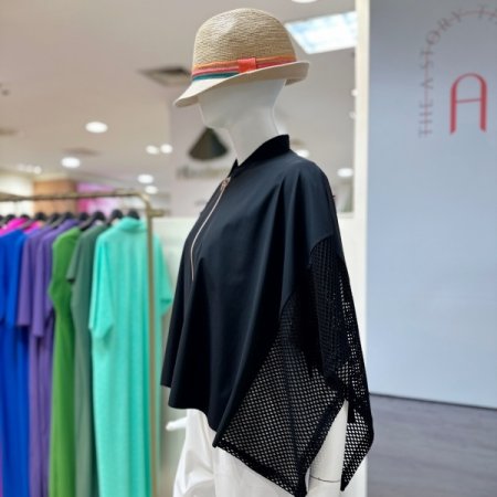 메쉬 소매 케이프형 점퍼