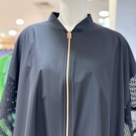 메쉬 소매 케이프형 점퍼