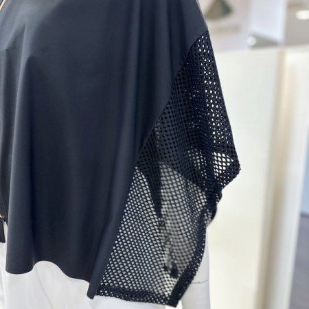 메쉬 소매 케이프형 점퍼