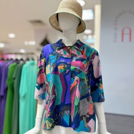 프린팅 카라 블라우스