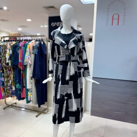 패턴 롱 트렌치 코트