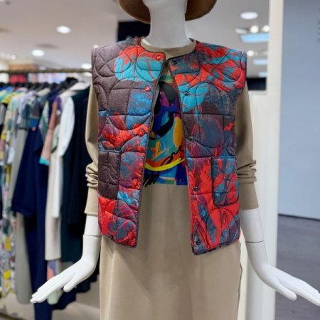 데님 플라워 패딩 숏 베스트