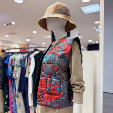 데님 플라워 패딩 숏 베스트