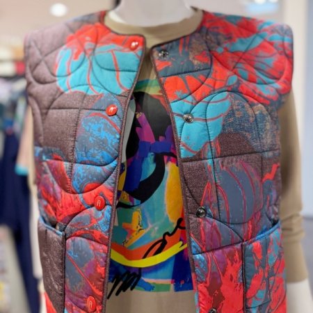 데님 플라워 패딩 숏 베스트