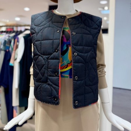 데님 플라워 패딩 숏 베스트