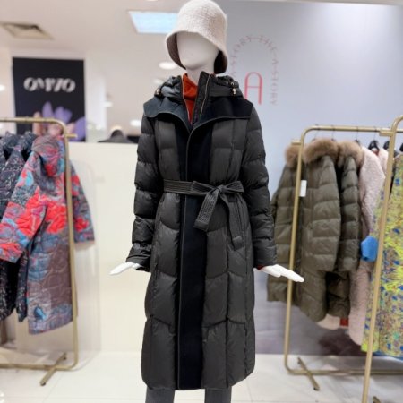 구스다운 배색 롱 패딩점퍼