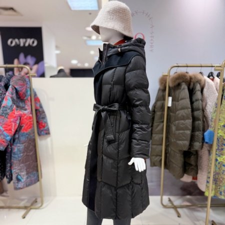 구스다운 배색 롱 패딩점퍼