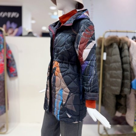 컨템곡선 후드 패딩 하프 코트