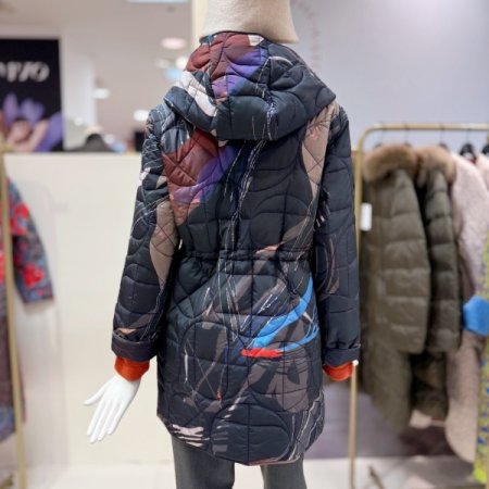 컨템곡선 후드 패딩 하프 코트