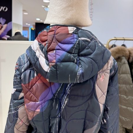 컨템곡선 후드 패딩 하프 코트