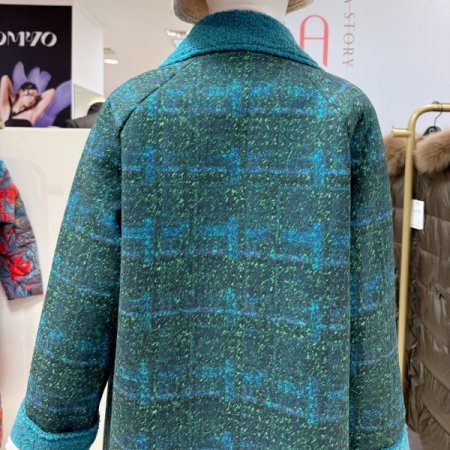 패턴 양털 카라넥 롱 코트