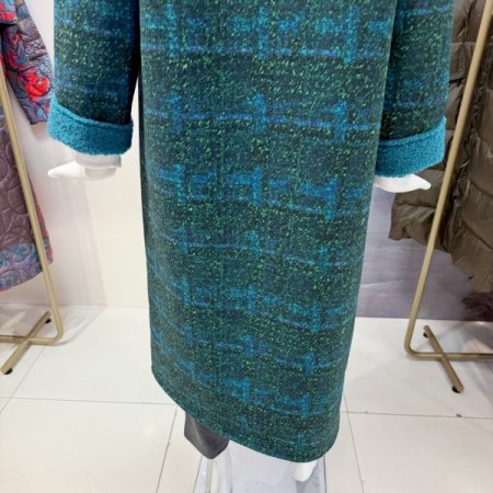 패턴 양털 카라넥 롱 코트