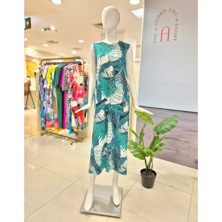 하와이언 민소매 롱 원피스