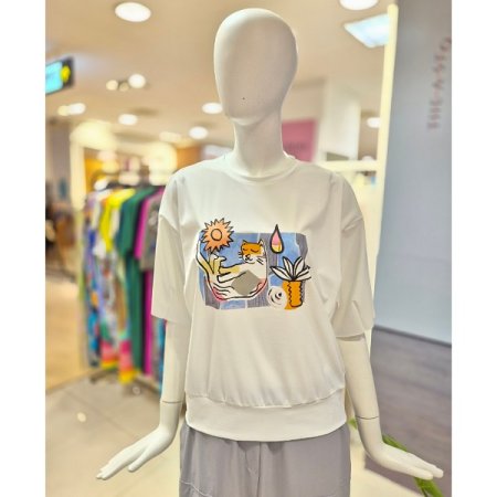 고양이 라운드 티셔츠