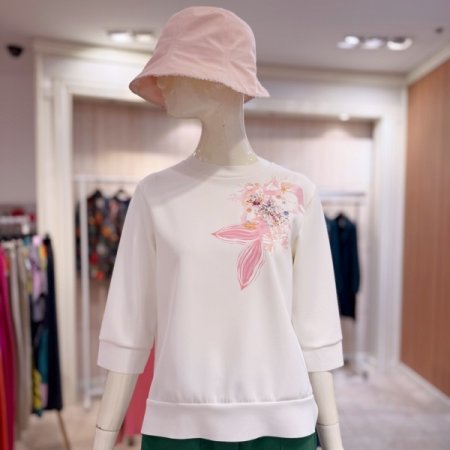 엘텍스 비즈 플라워 원포인트 티셔츠