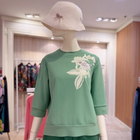 엘텍스 비즈 플라워 원포인트 티셔츠