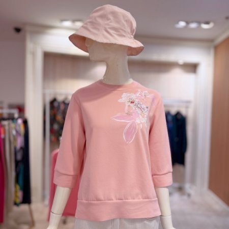 엘텍스 비즈 플라워 원포인트 티셔츠