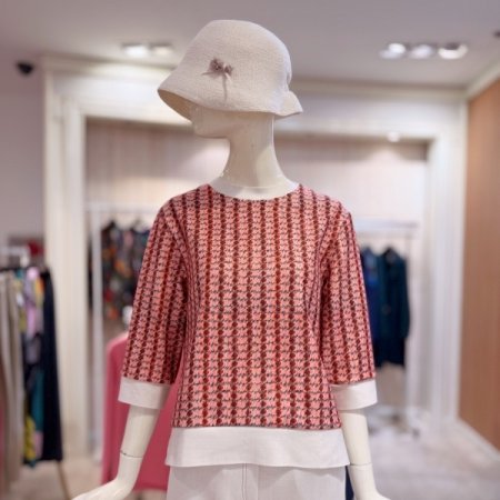 하운드 체크 7부 라운드 티셔츠