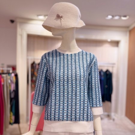 하운드 체크 7부 라운드 티셔츠