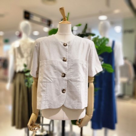 라운드넥반팔린넨자켓