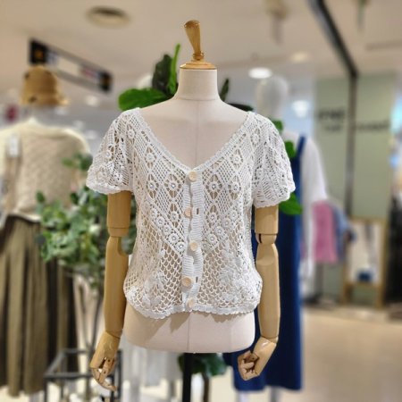 브이넥반팔펀칭가디건