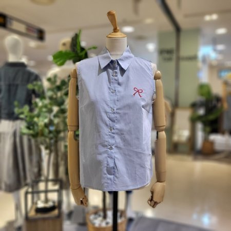 민소매자수리본린넨블라우스