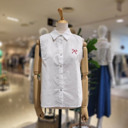 민소매자수리본린넨블라우스