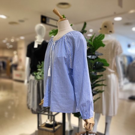 스트라이프리본넥블라우스