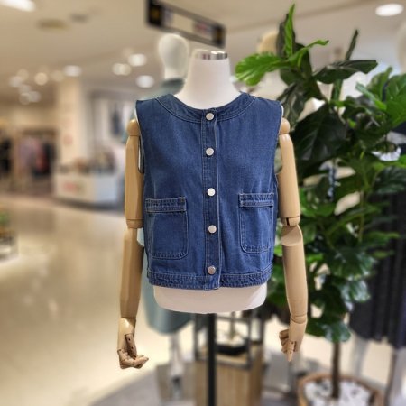 라운드넥크롭데님조끼