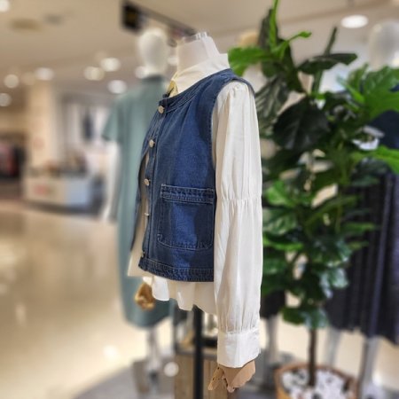 라운드넥크롭데님조끼