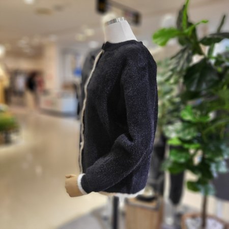 라운드넥배색가디건