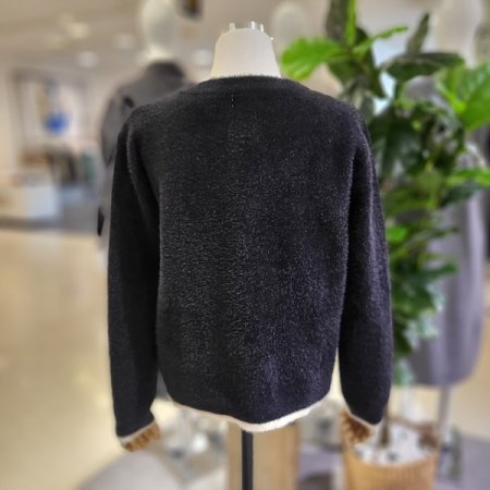 라운드넥배색가디건