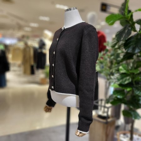 라운드넥배색숏가디건