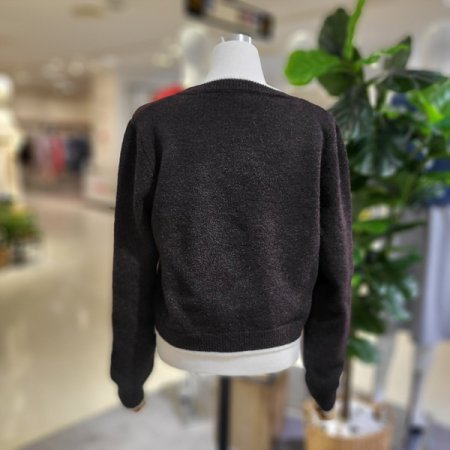 라운드넥배색숏가디건