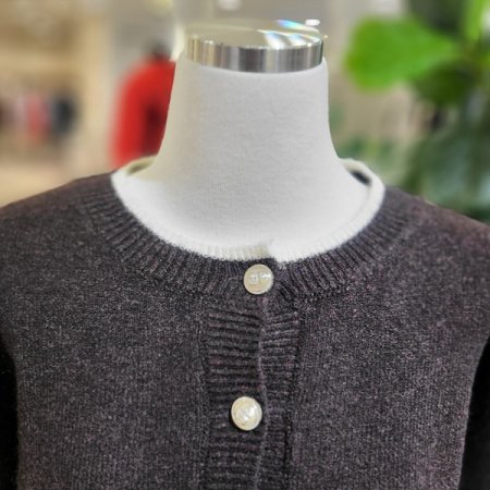 라운드넥배색숏가디건