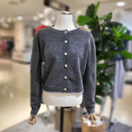 라운드넥배색숏가디건