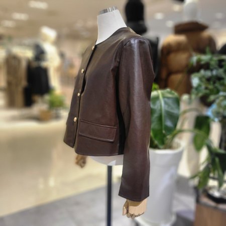 노카라금색단추레더자켓