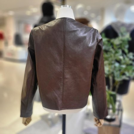 노카라금색단추레더자켓