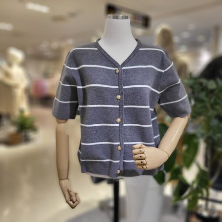 반팔스트라이프니트가디건