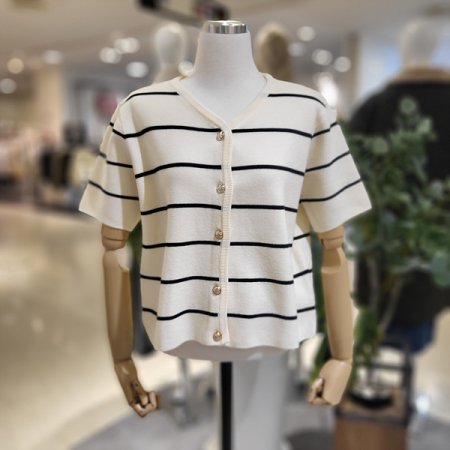 반팔스트라이프니트가디건