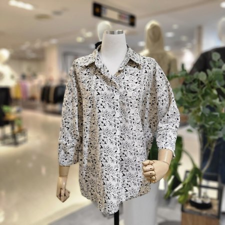 풀잎패턴브이넥8부블라우스