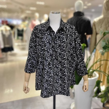 풀잎패턴브이넥8부블라우스